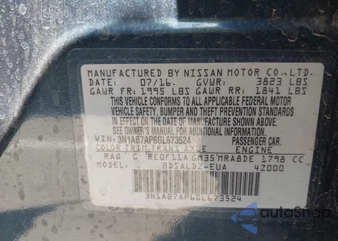 2016 Nissan Sentra S/Sv/Sr/Sl from USA, damaged, VIN 3N1AB7AP6GL673524